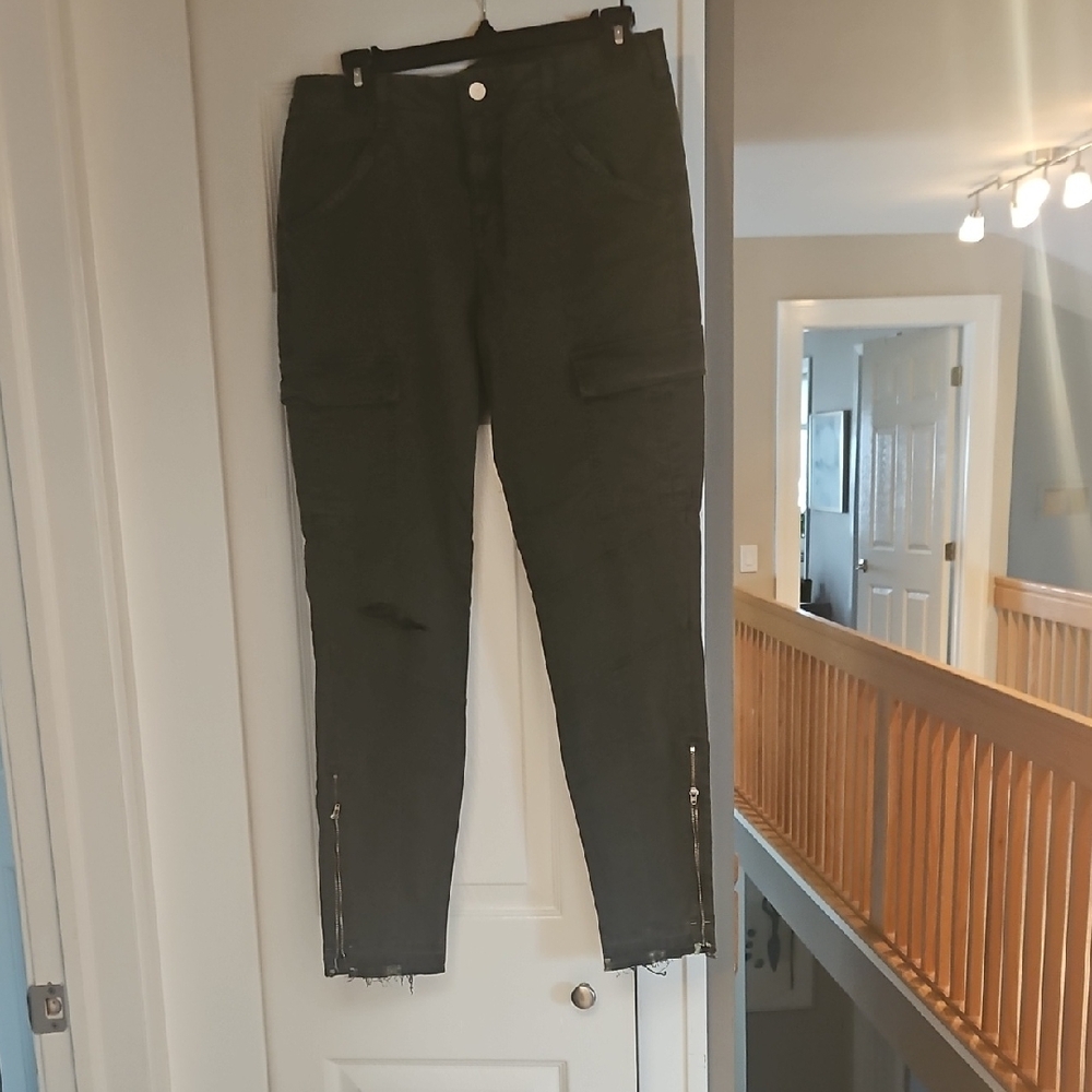 J Brand Dark Green Cargo Pants with Zipper Details